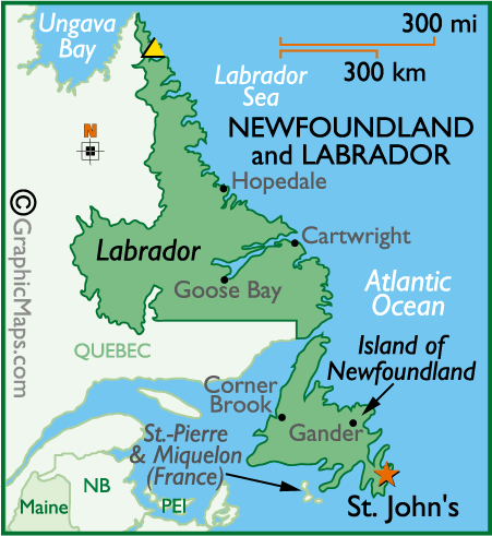 Map of Newfoundland and Labrador Province