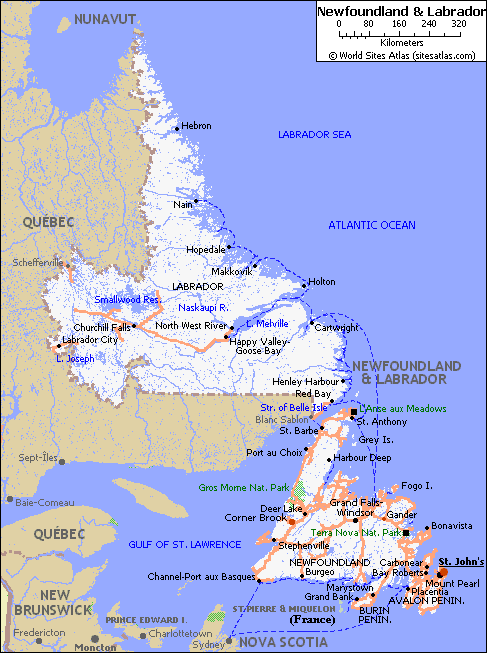 Map of roads of Newfoundland and Labrador