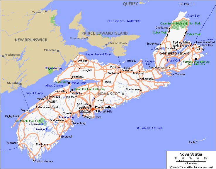Map of roads of Nova Scotia