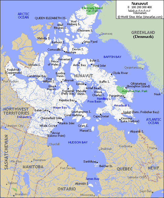 Map of roads of Nunavut