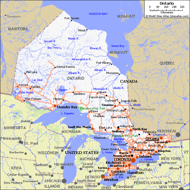 Map of roads of Ontario