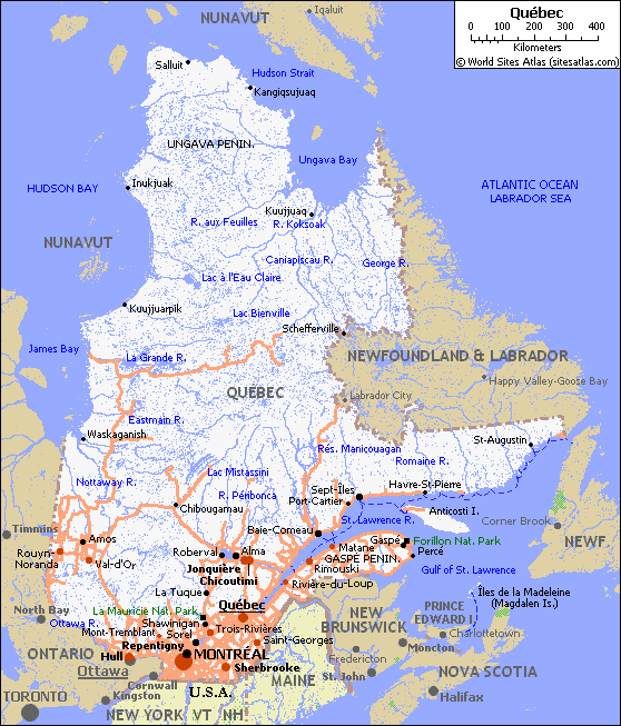 Map of roads of Quebec
