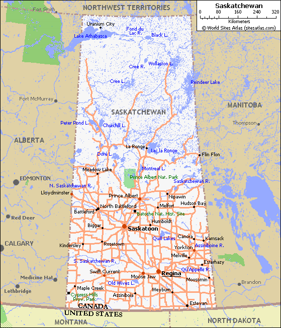 Map of roads of Saskatchewan