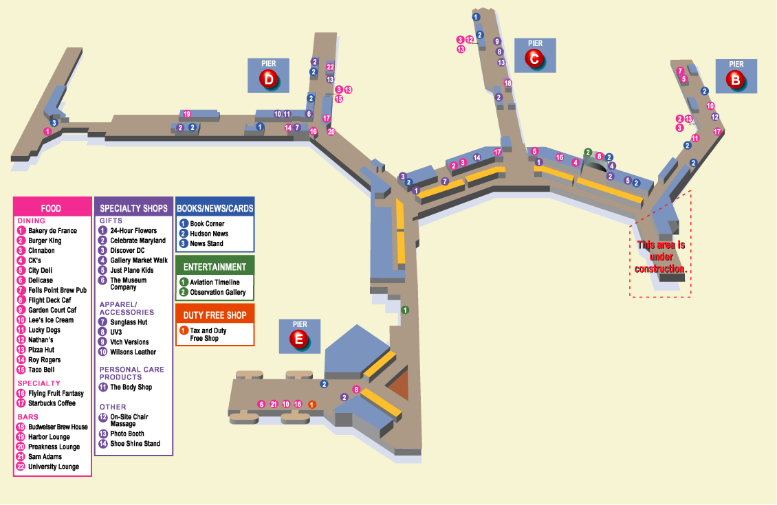 Terminals layout of Baltimore International Airport