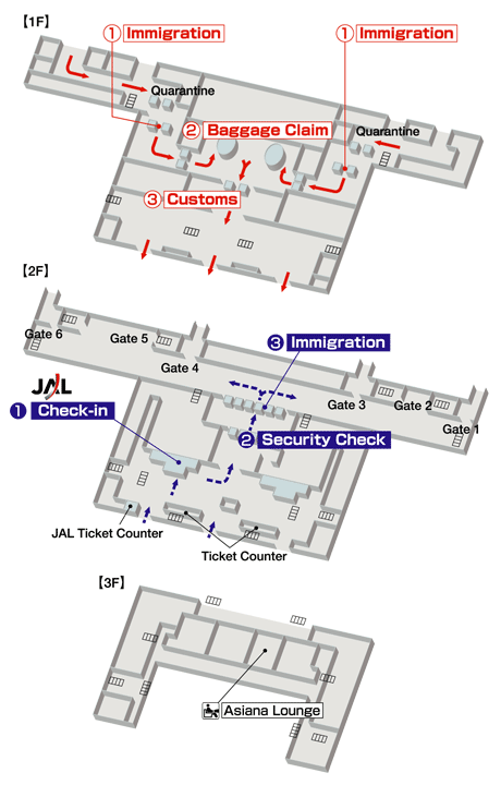 Terminals layout of airlines JAL in Busan Gimhae International Airport