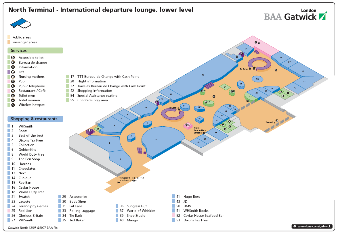 North Terminal of London Gatwick Airport  international departures (lower level)
