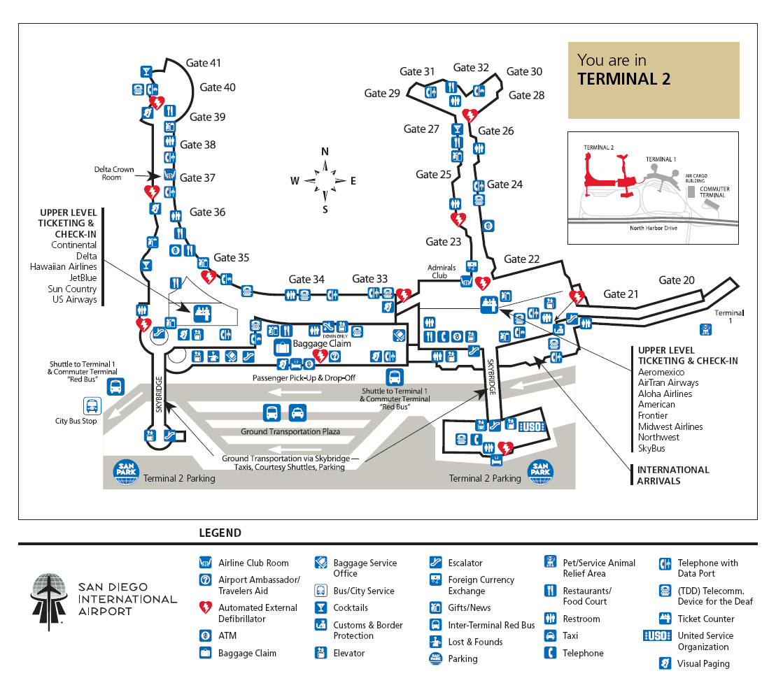 Terminal 2 layout of San Diego International Airport
