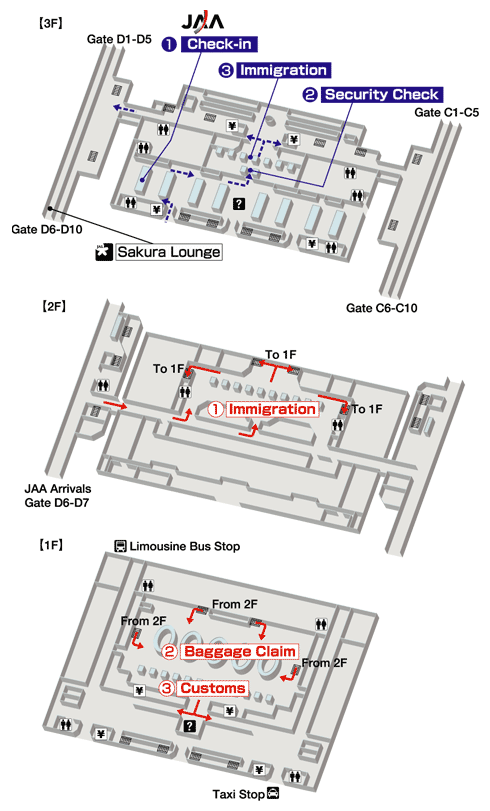 Terminals layout of airlines JAL in Taiwan Taoyuan International Airport