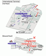 Terminals layout of airlines JAL in Auckland International Airport