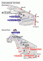 Terminals layout of airlines JAL in Christchurch International Airport