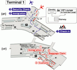 Terminals layout of airlines JAL in Sao Paulo Guarulhos International Airport