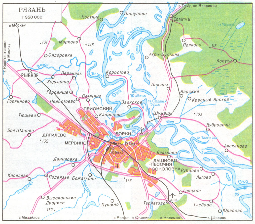 Map of suburb part of Ryazan