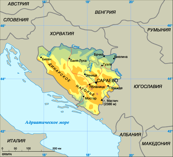 Map of Bosnia & Herzegovina