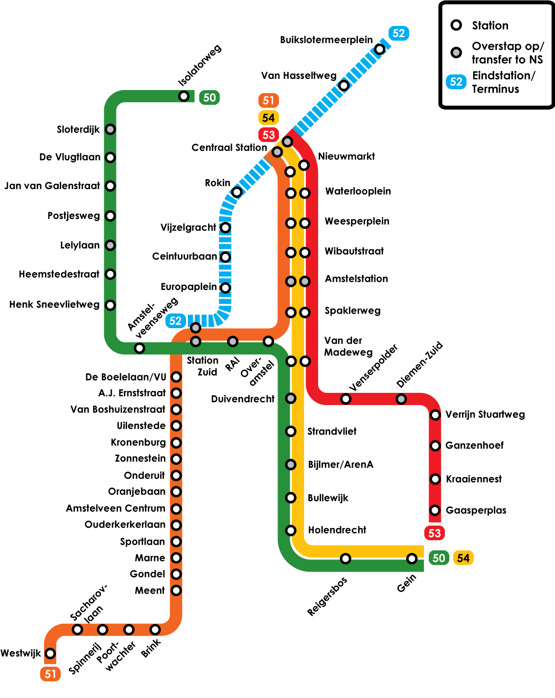 Metro map of Amsterdam