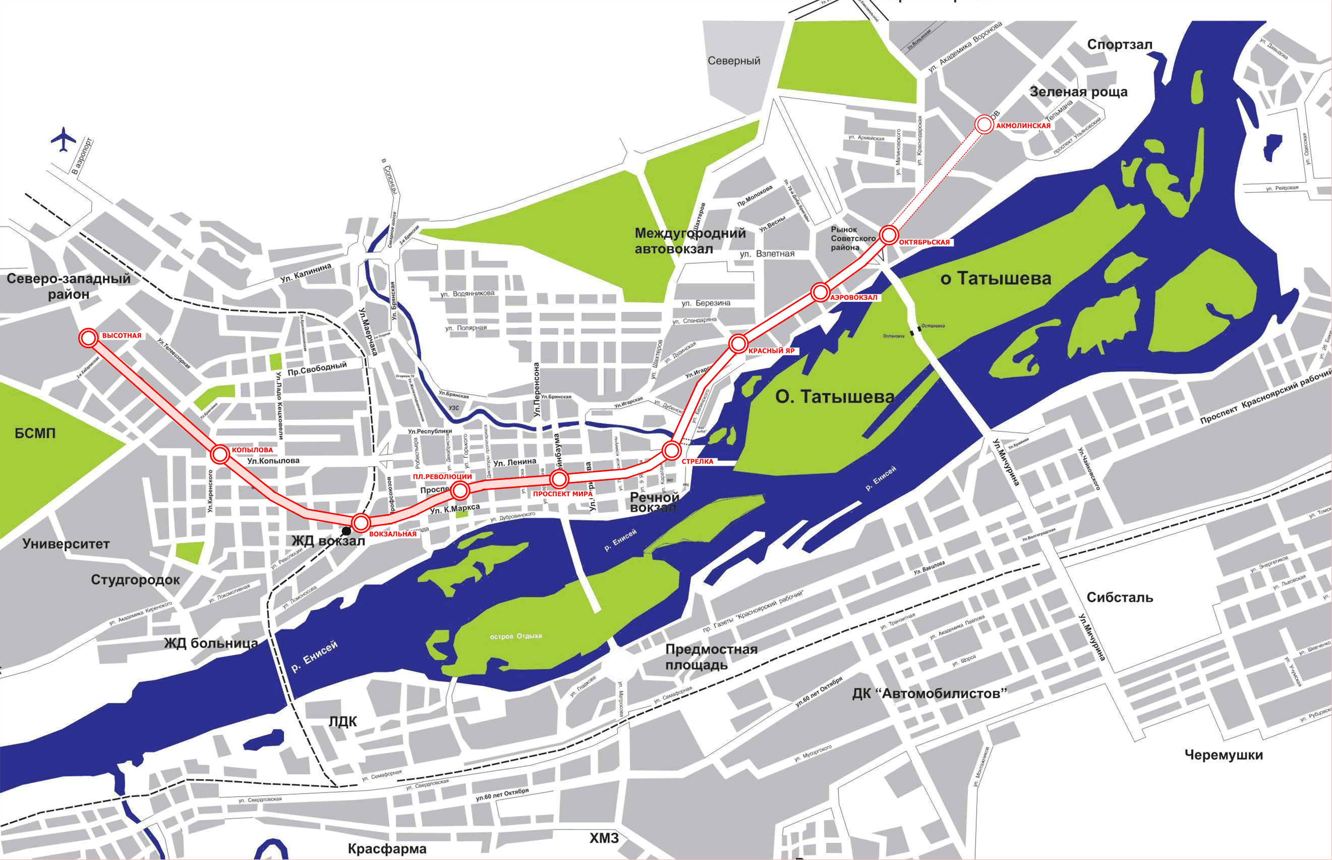 Metro map of Krasnoyarsk