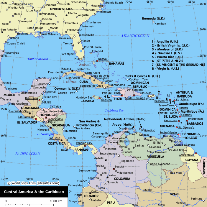 Map of Central America and the Caribbean