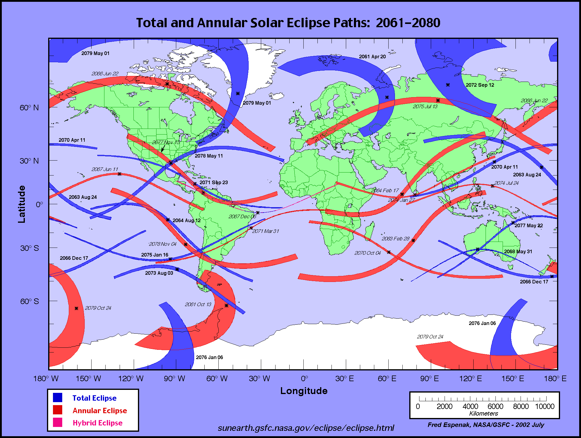 Total and annular solar eclipse paths: 20612080