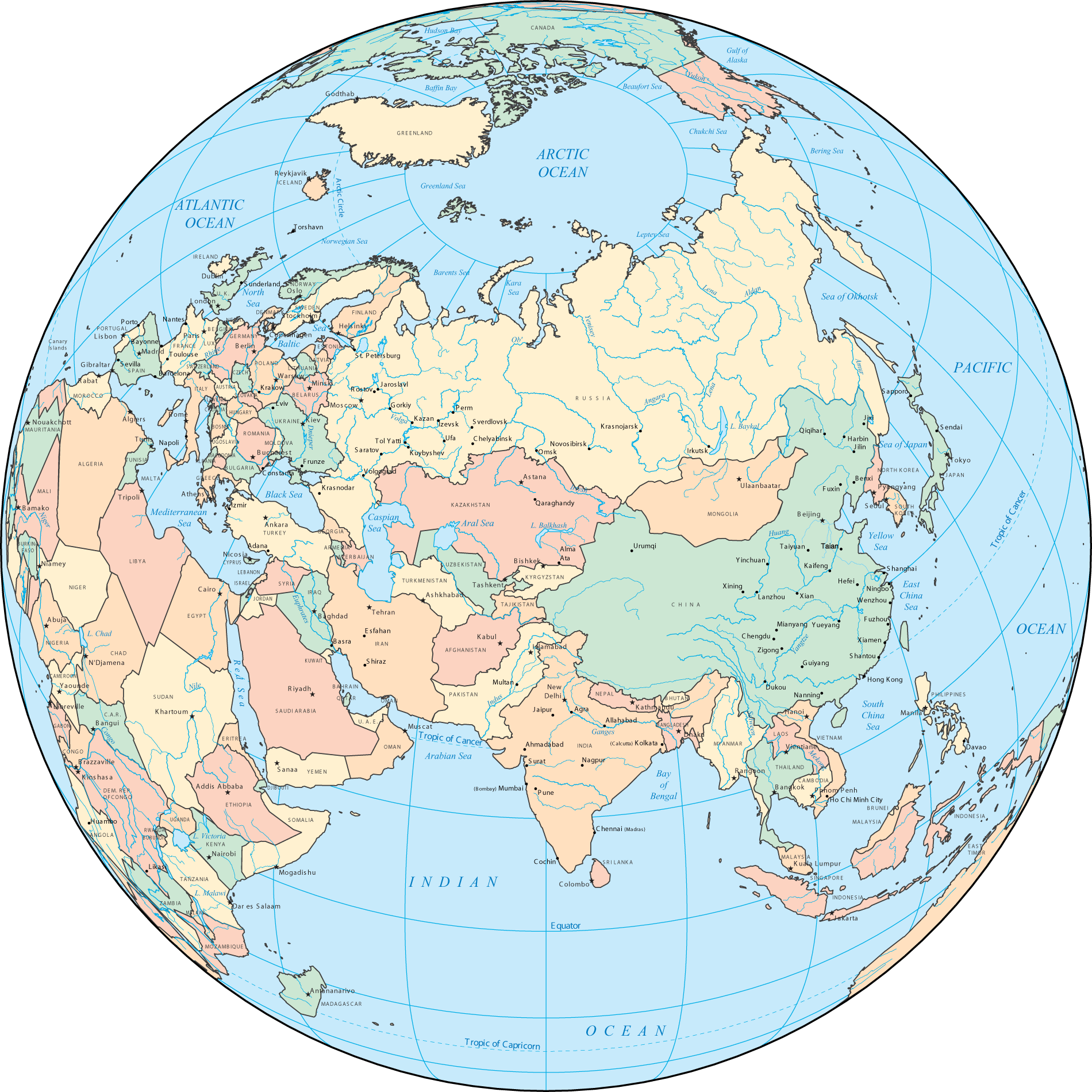 Asia on the world map