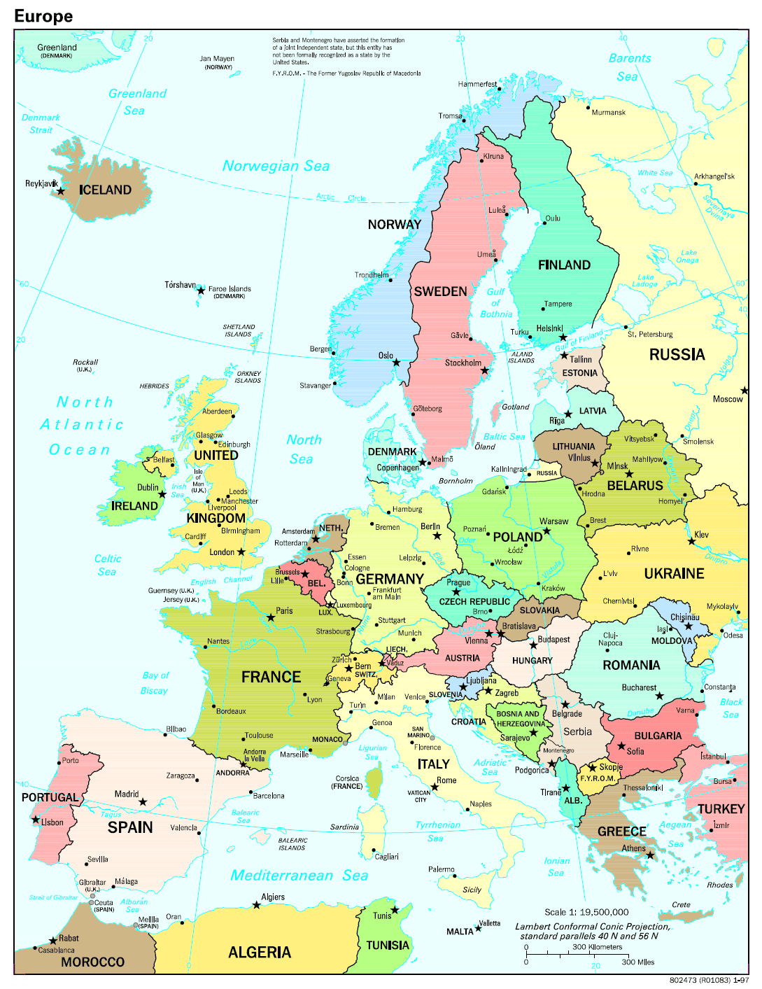 Political map of the Europe