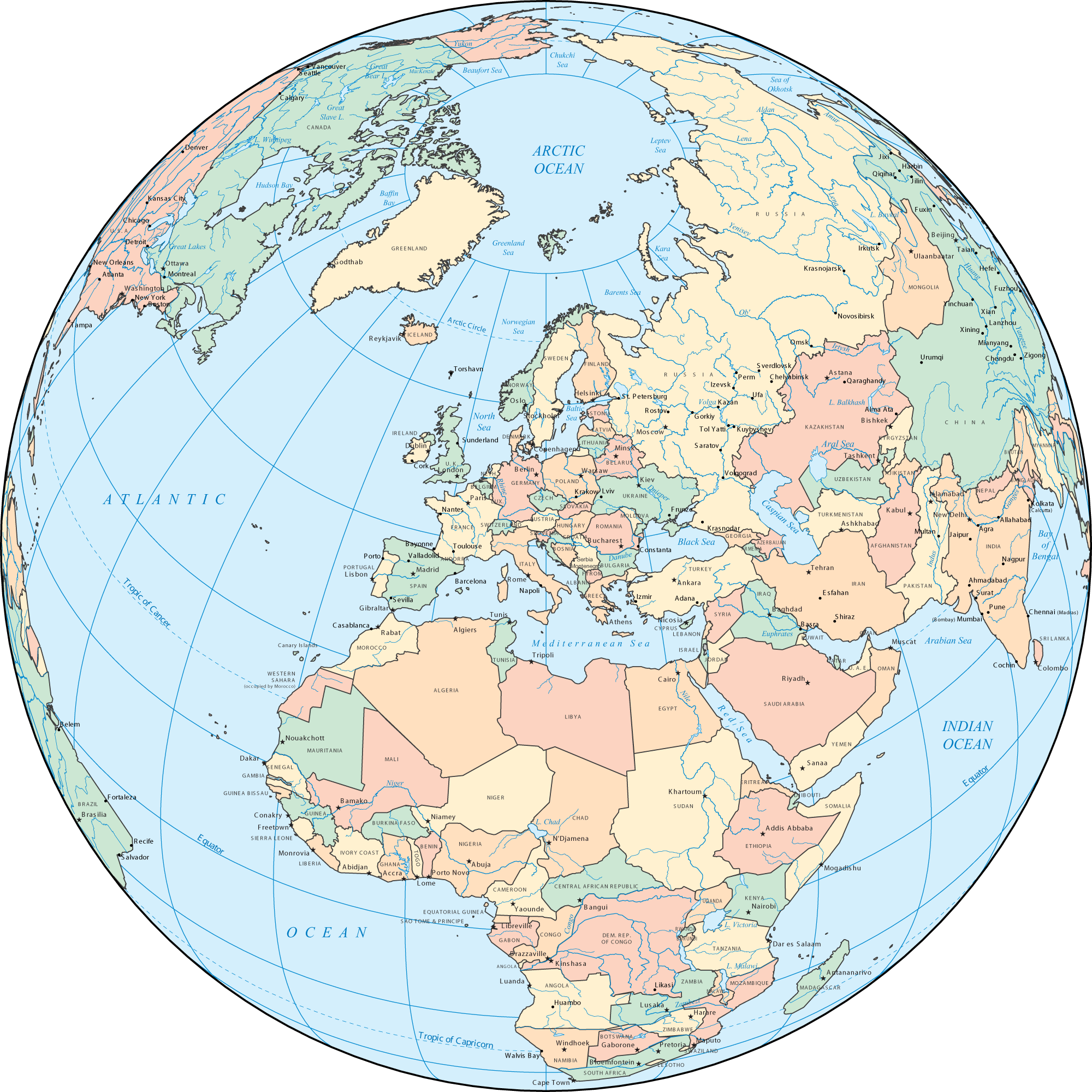 Europe on the world map
