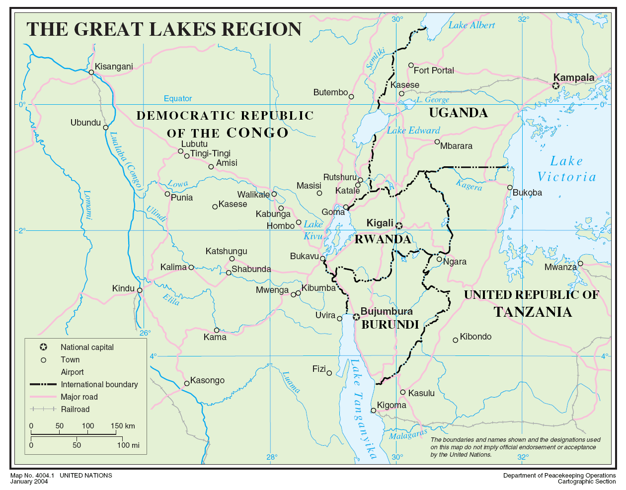 Map of lakes region in Africa