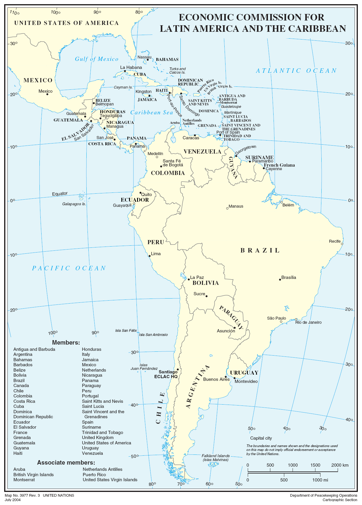 Map of states in Latin America