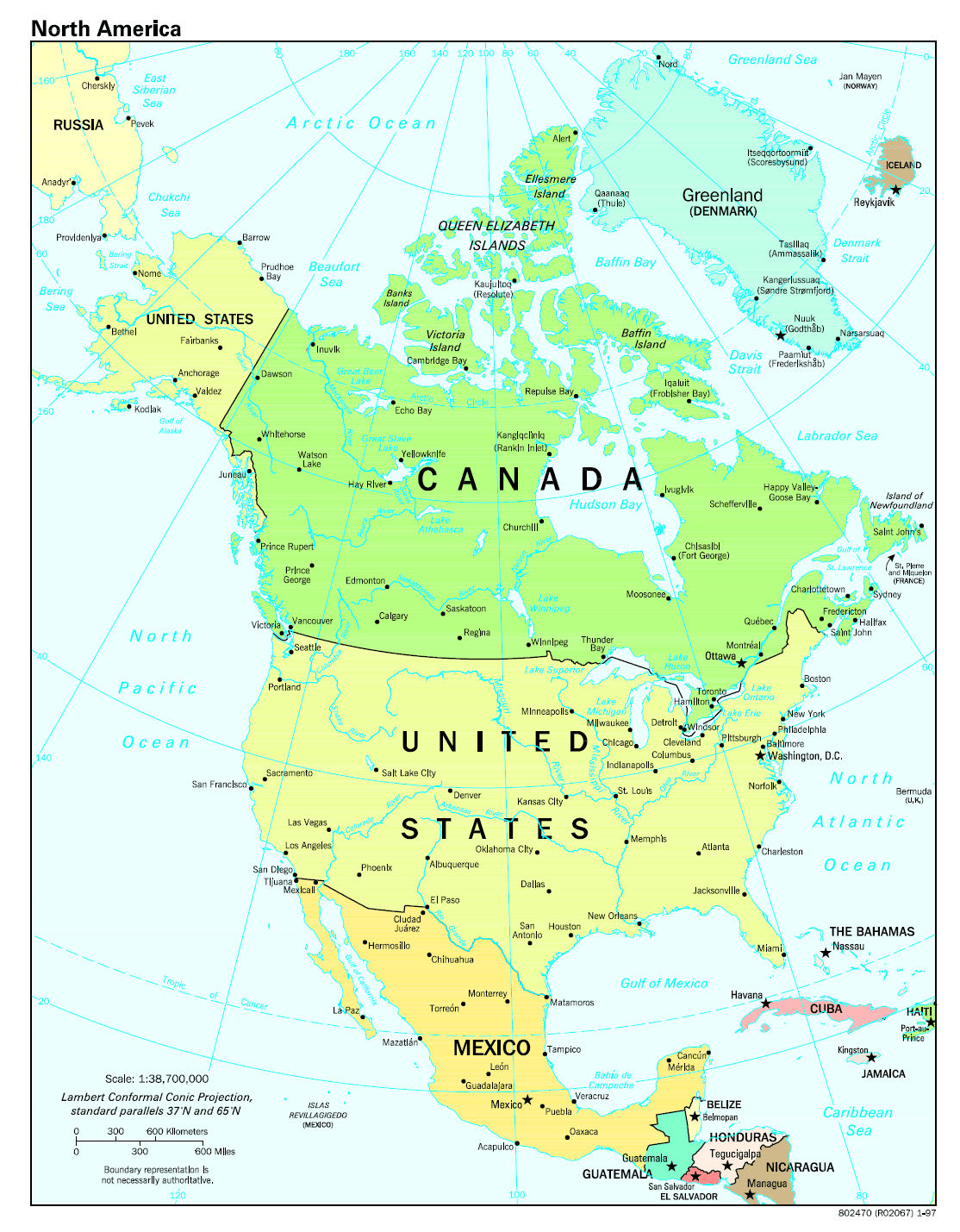 Political map of the North America