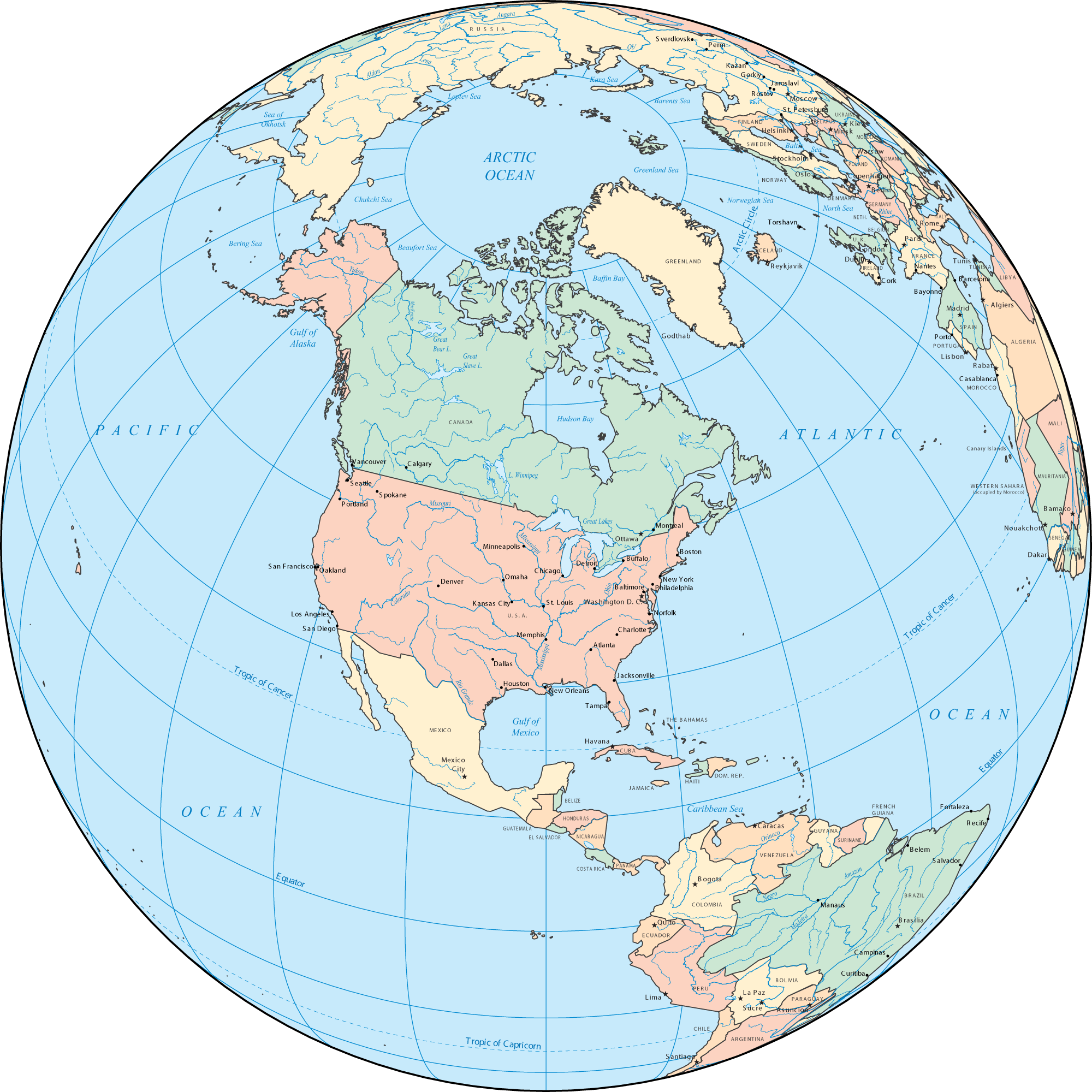North America on the world map