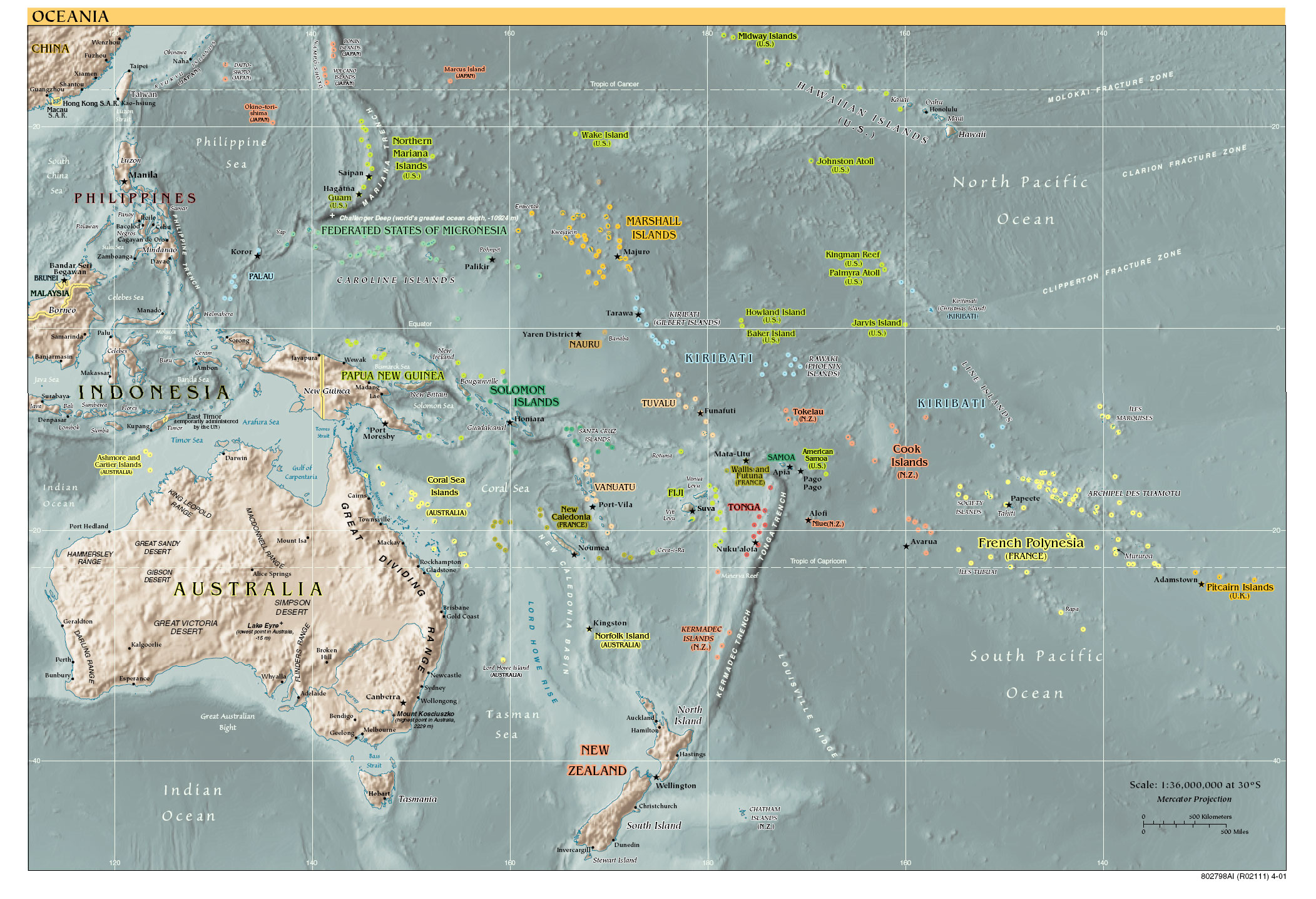 Geographic map of Australia and Oceania