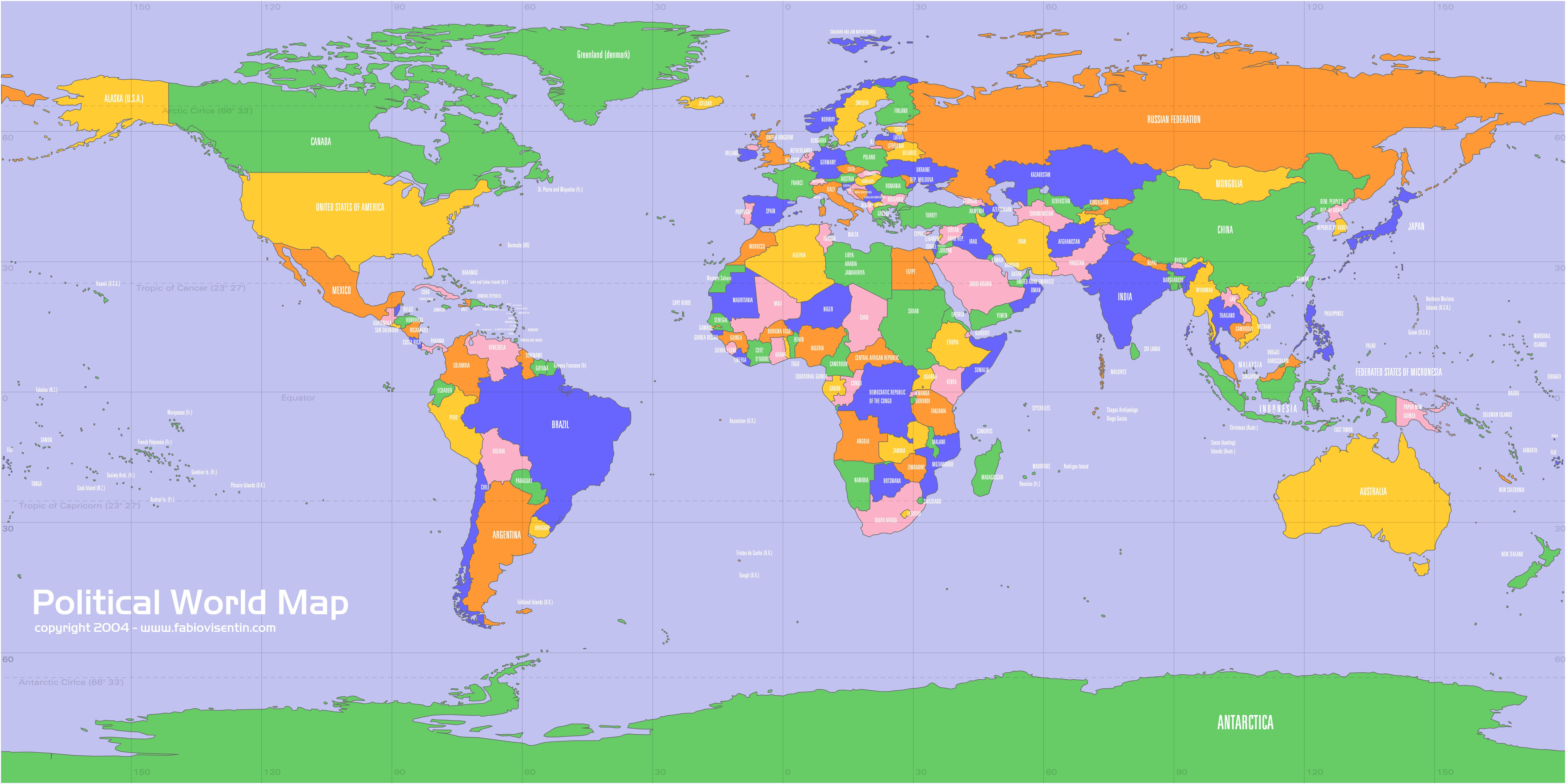 Countries on the world map