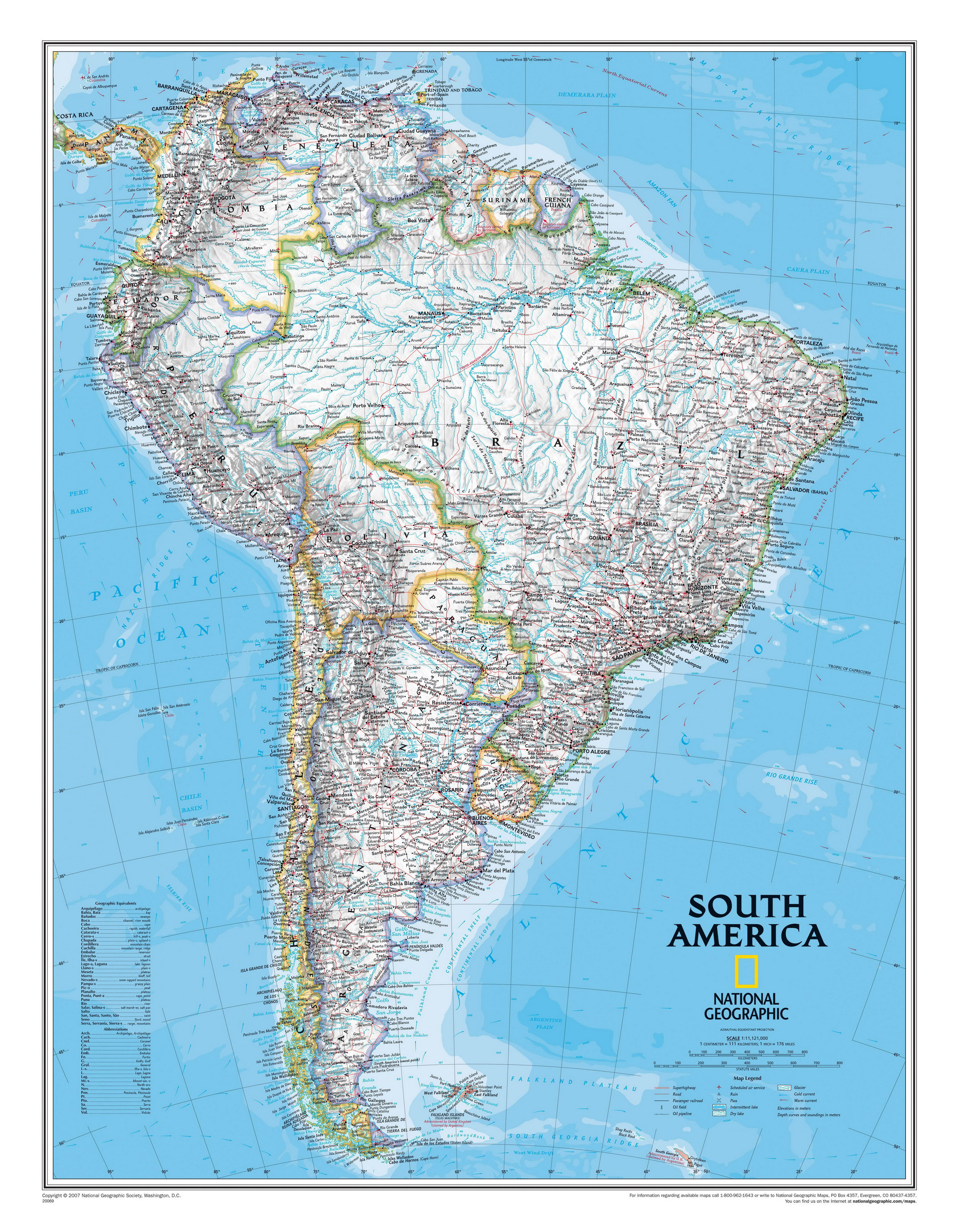 Map of countries of South America