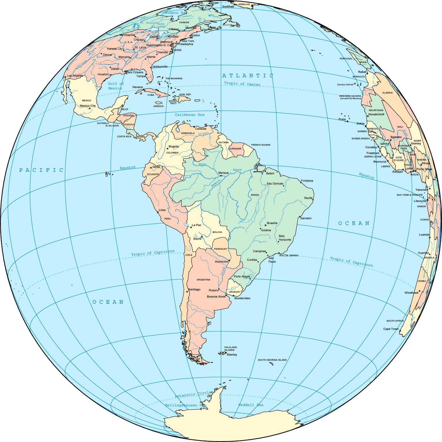 South America on the world map