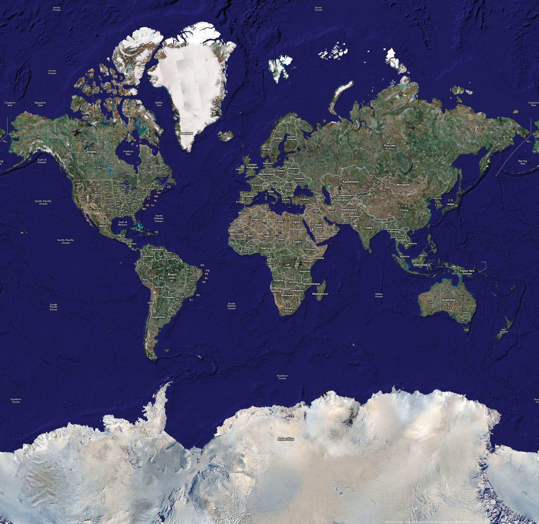Satellite map of the world