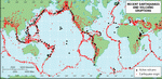 Map of recent earthquakes and volcanic eruptions of the world