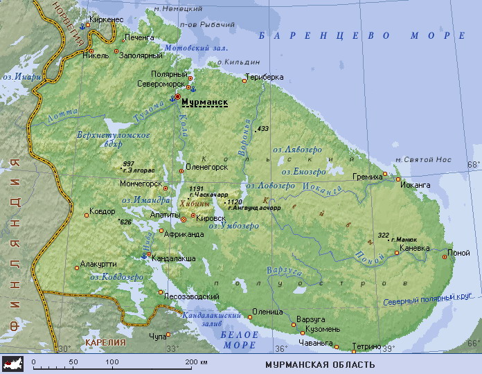 Map of Murmansk Oblast
