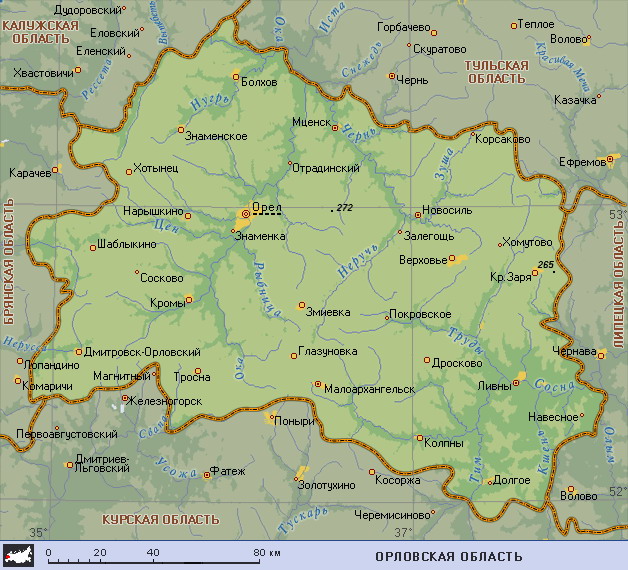 Map of Oryol Oblast