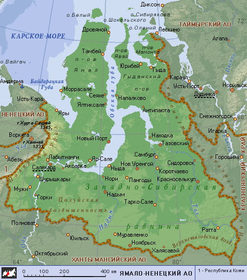 Map of Yamalo-Nenets Autonomous Okrug
