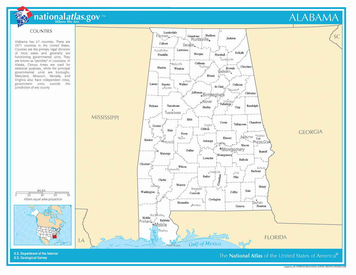 Map of counties of Alabama