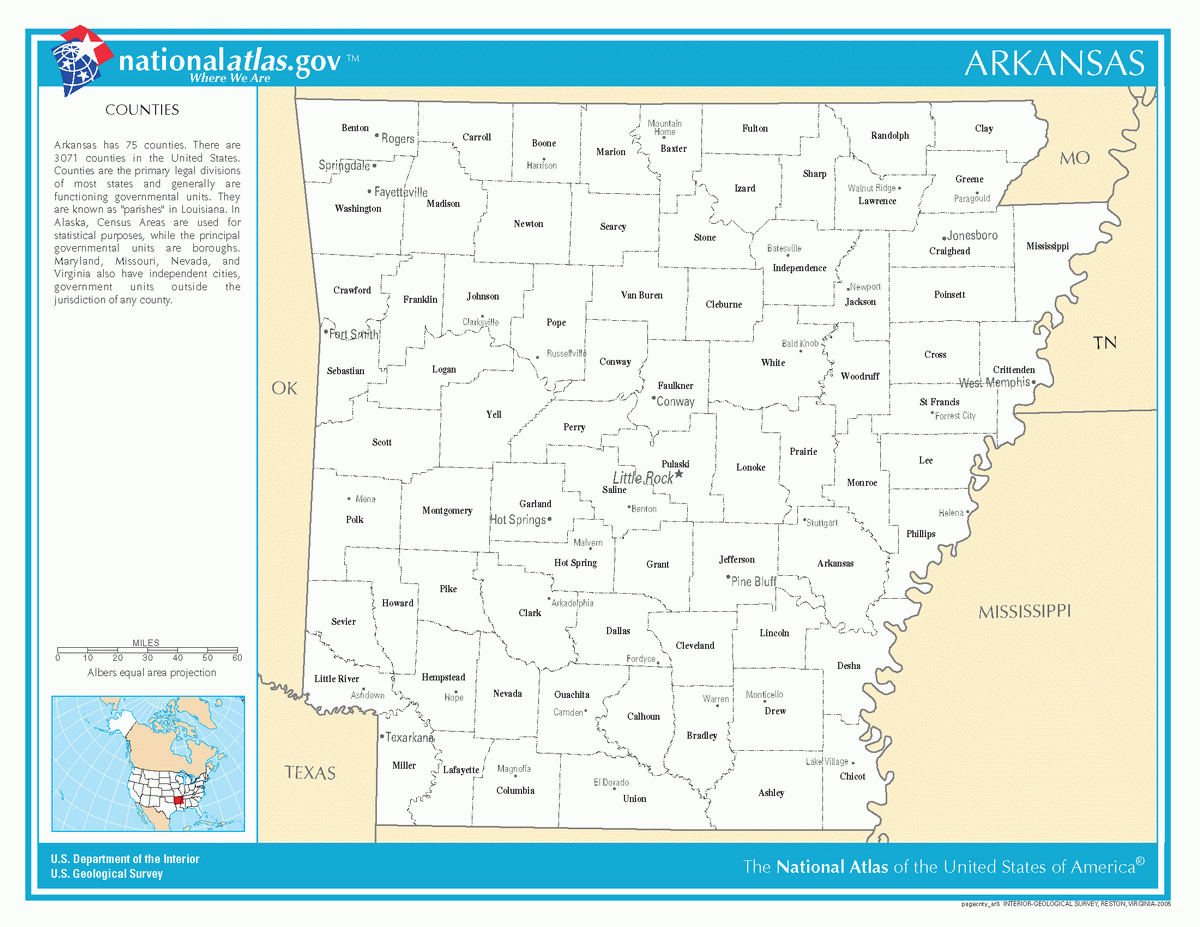 Map of counties of Arkansas