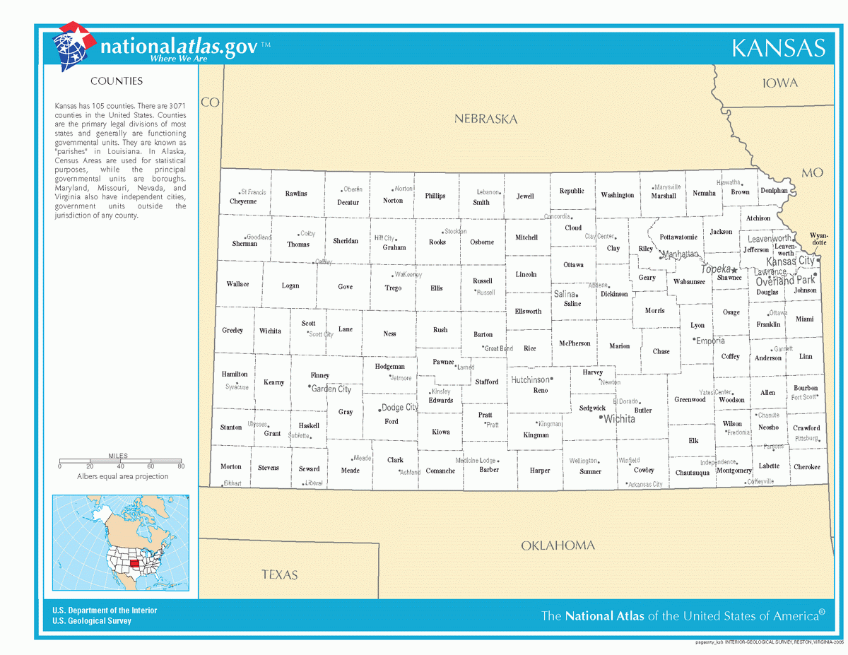 Map of counties of Kansas