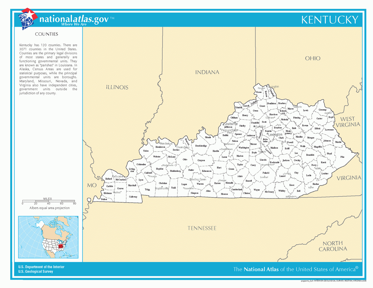 Map of counties of Kentucky