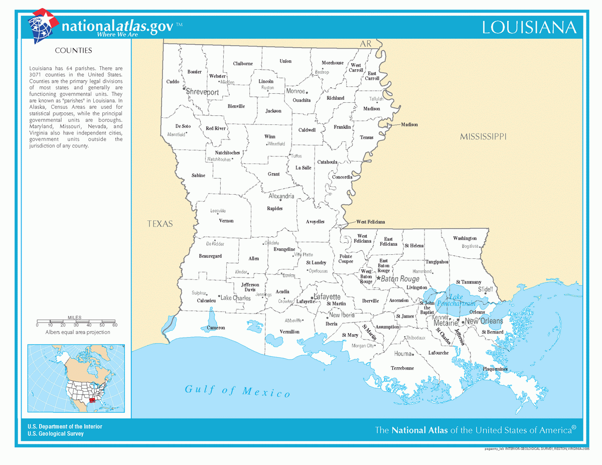 Map of counties of Louisiana