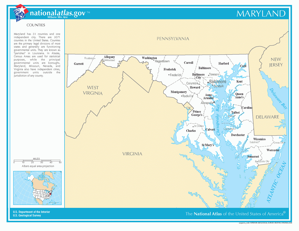 Map of counties of Maryland