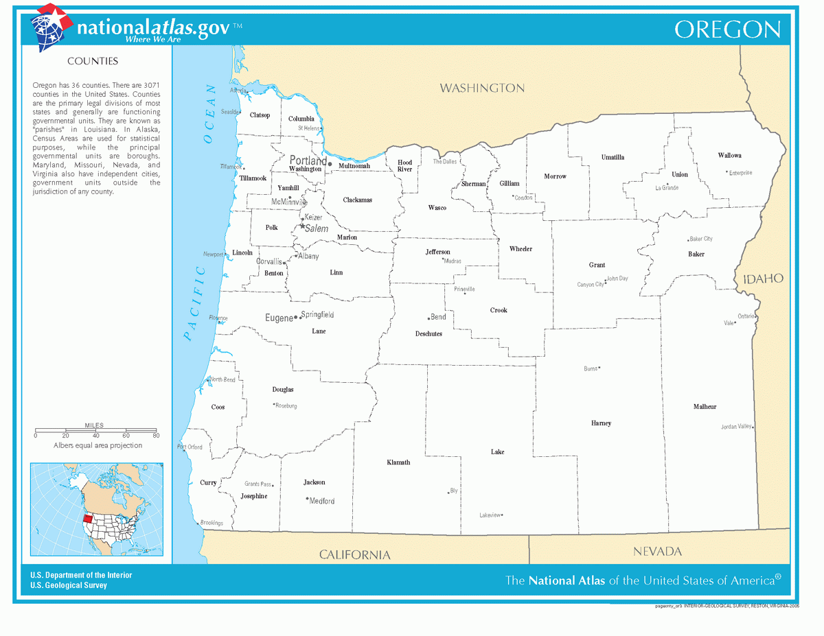 Map of counties of Oregon