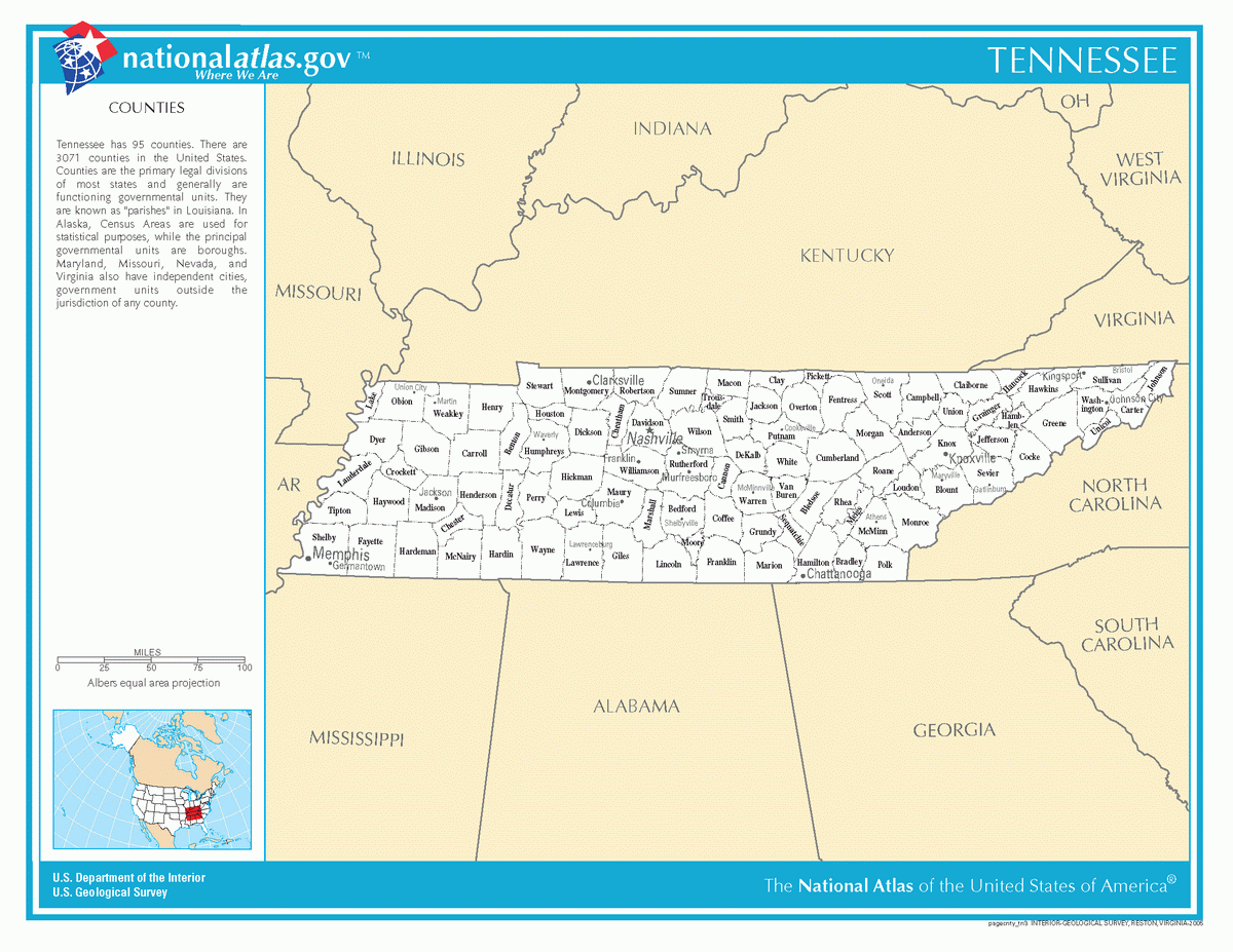 Map of counties of Tennessee