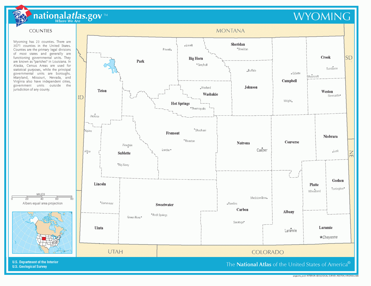 Map of counties of Wyoming