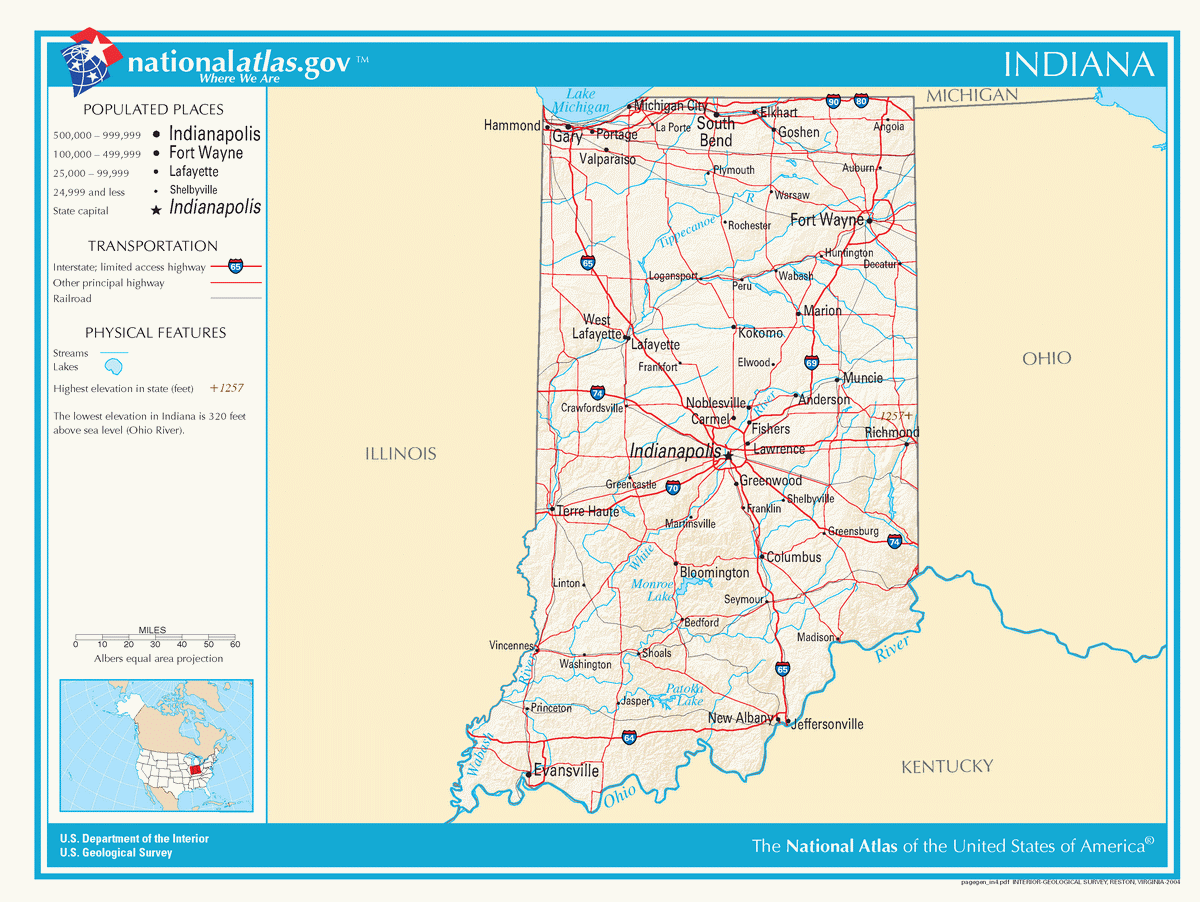 Map of roads of Indiana