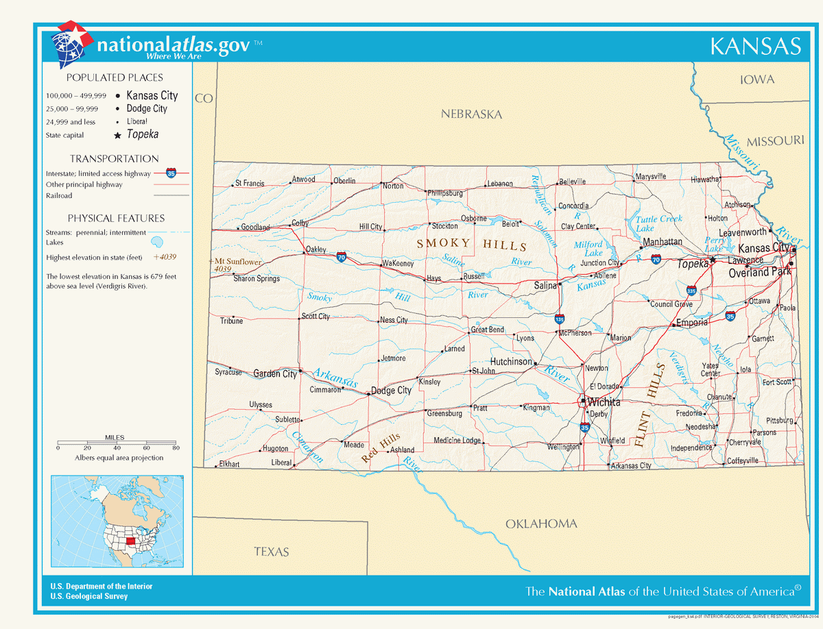 Map of roads of Kansas