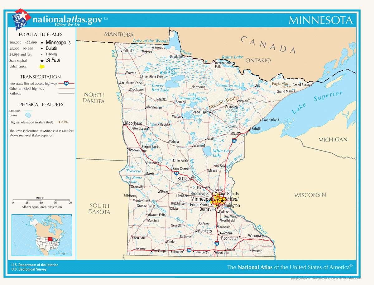 Map of roads of Minnesota