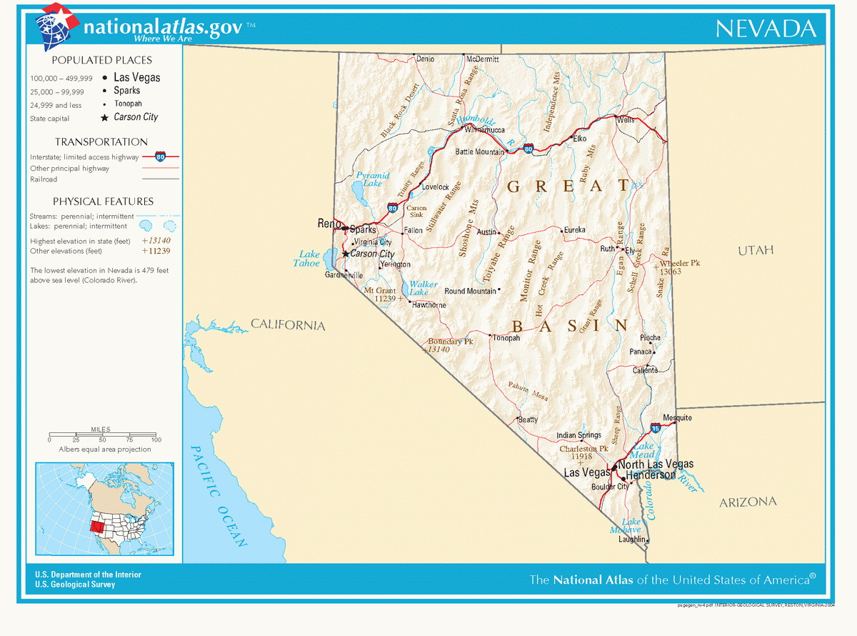 Map of roads of Nevada